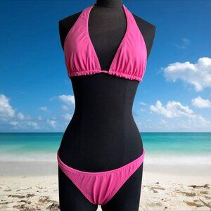 Billabong surf BLUE CRUSH era Vintage bikini pink reversible halter top set RARE